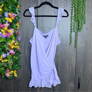 ~-🌼3/$30🌼Express Vibrant Lavender Sleeveless Ruffle Detail Wrap Blouse Size XL